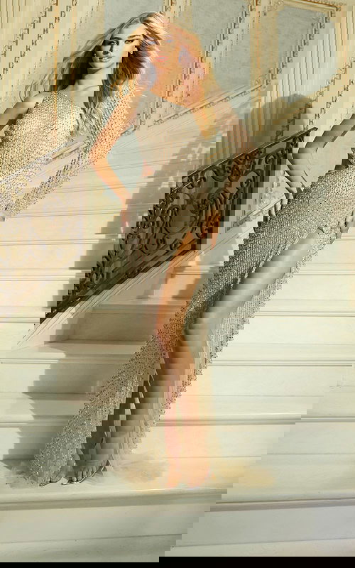 nude one shoulder embellished dress 42953