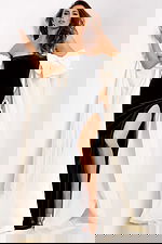 Fitted black evening dress with oversized bow details