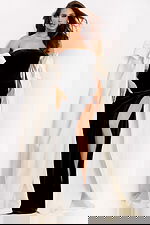 Floor-length strapless gown featuring soft velvet and detachable cape