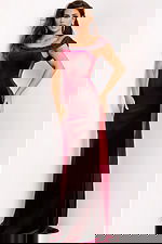 One-Shoulder Velvet Gown With Beaded Trim and Sheer Side Panels