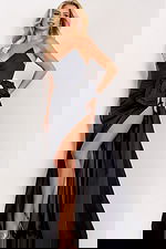 Elegant ball gown with ruched bodice and open back