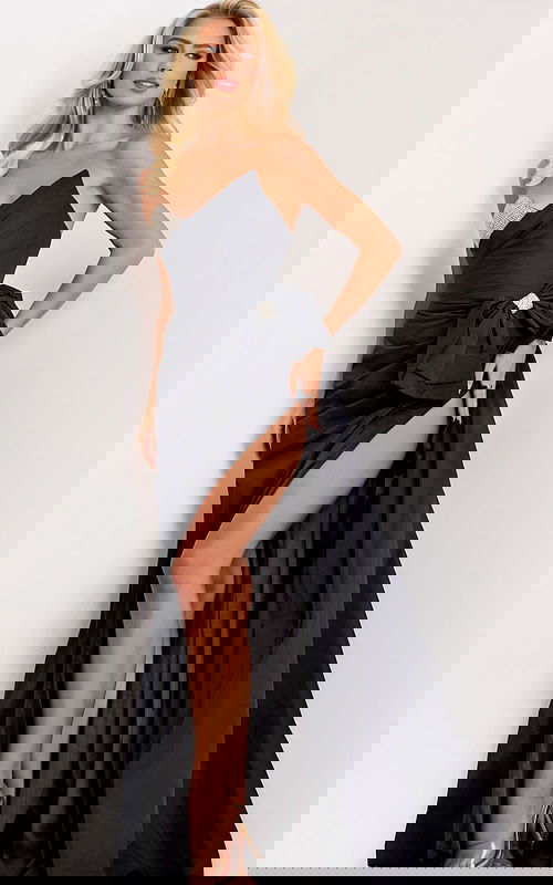 Elegant ball gown with ruched bodice and open back