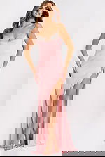 Elegant fitted gown with side slit and rhinestone straps