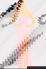 Light pink jersey prom gown with sparkling top