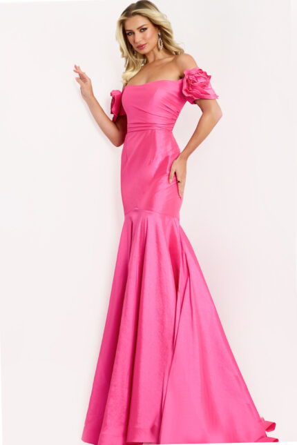 Mermaid Gown with Rosette Sleeves Front View