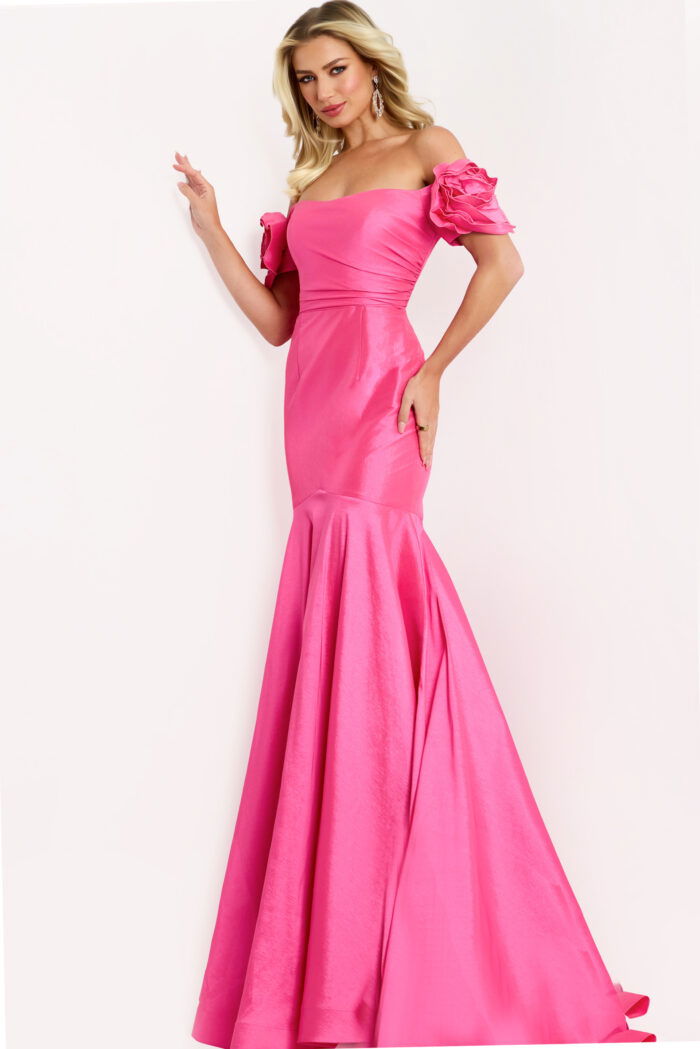 Mermaid Gown with Rosette Sleeves Front View
