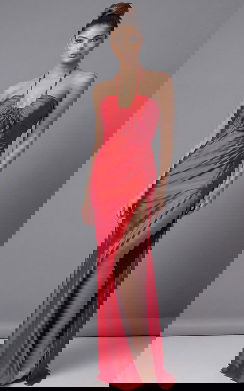 halter neck satin red dress 43041