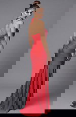 back of red halter neck satin dress 43041