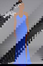 royal blue halter neck dress with floral detail 43041