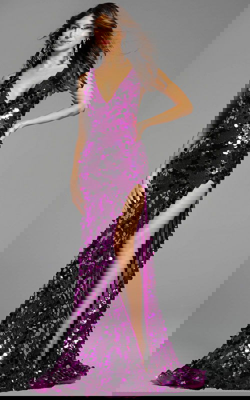 high slit v neckline long dress 43056