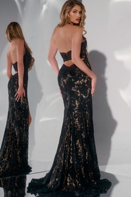 Back view of Jovani 43097 dress featuring an open back and elegant design