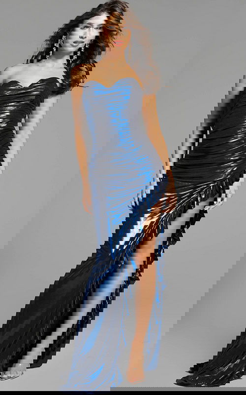 sweetheart neckline ruffled navy dress 43419