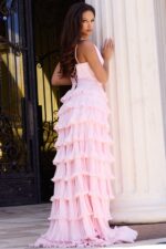 Flowing gown with ruffle tiers and side leg opening