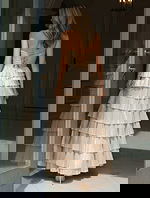 nude layered dress with lace up back 43161