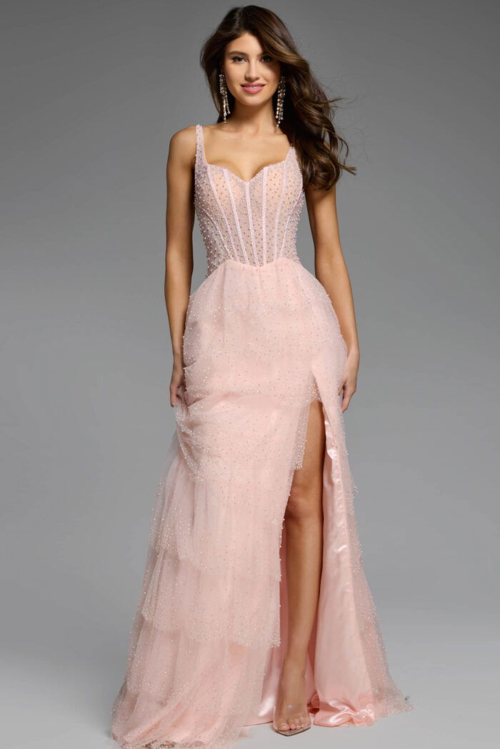 blush dress with tiered skirt 43193