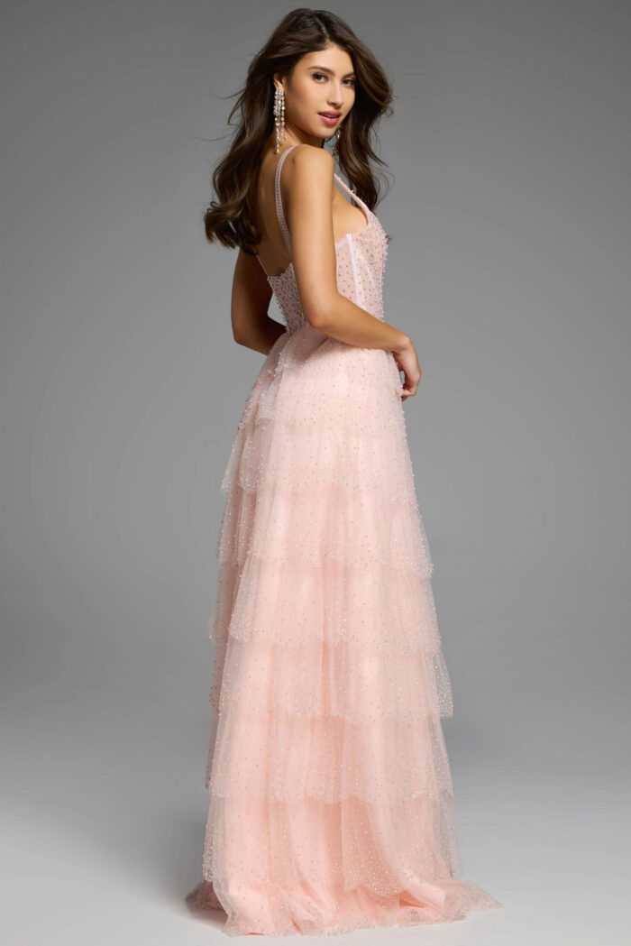 side of tiered skirt and beaded dress