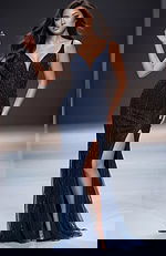 navy v neckline high slit dress 43221