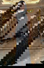 Elegant fitted evening gown with sheer lace detailing