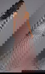 Blush floral appliqué fitted tulle dress front view