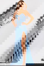 strapless beaded high slit dress 43415