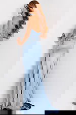 Elegant satin evening gown with slit 43415