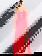 sweetheart neckline red high slit dress 43419