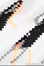 one shoulder black and white knee length dress 43425