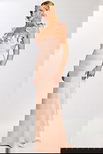 ruffled neck pink satin dress 43478