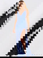 v neckline high slit dress 43573