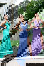 Trio of shimmer gowns with plunging neckline and open back designs