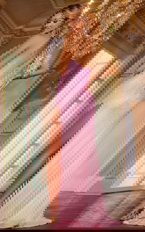 back of pink high slit dress 43585