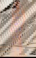 Multicolor Floral Sequin V Neck Prom Dress with Slit 38776