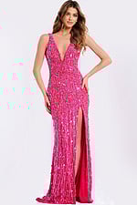 Glamorous open back gown covered in shimmering sequins and fringe