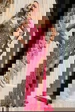 Deep V-neck fitted gown adorned with iridescent sequins