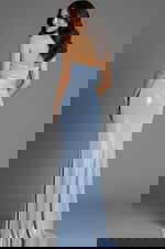 back of strapless blue shimmer dress 43651