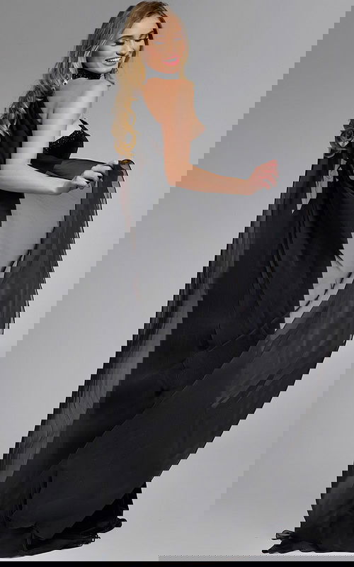 black fitted dress with high slit 43659