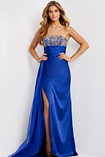 Elegant blue formal gown with strapless neckline 43674
