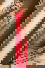 Cutout Side Gown With High Neck And Crystal Trim Slit 43693