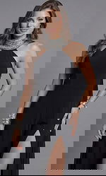 Crystal High Neck Slit Cape Gown