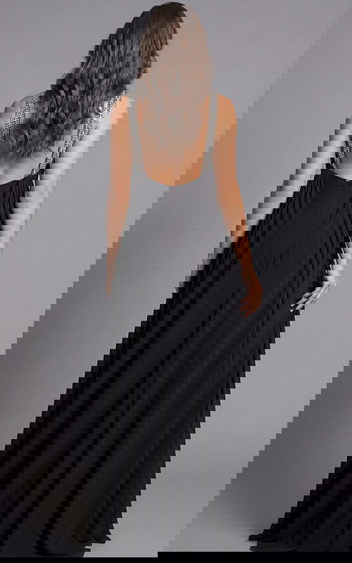 Beaded High Neck Flowing Train Dress