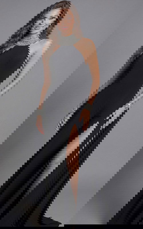 Halter Neck Draped Gown With Side Slit