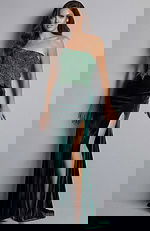 front of one shoulder emerald green velvet dress 43711