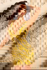 V Neckline short yellow dress 43736