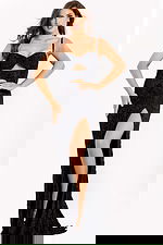 Glamorous fitted gown in black with cutout details and high slit