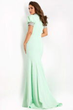 short sleeves green evening dress 43772