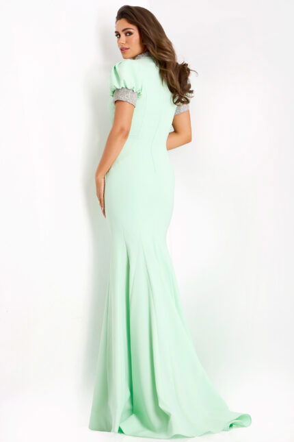 short sleeves green evening dress 43772