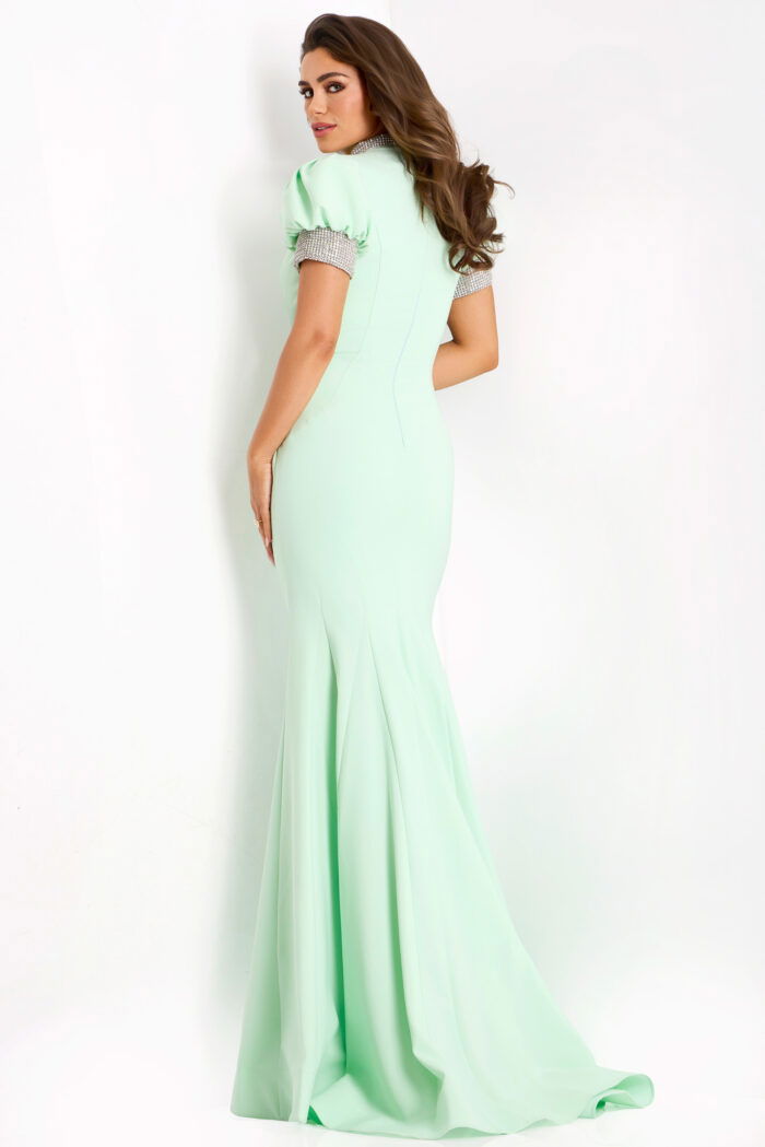 short sleeves green evening dress 43772
