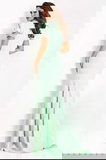 short sleeves green evening dress 43772