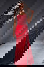 red satin beaded bodice dress 43823