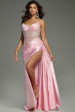 high slit pink corset bodice dress 43848